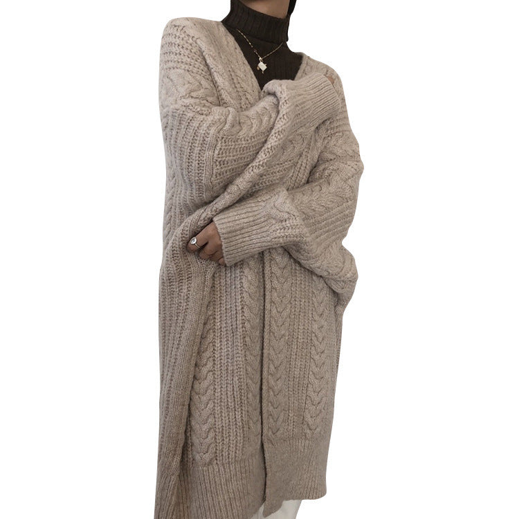 Damen Großer Strickmantel mit Zopfmuster und lässigem Schnitt EB