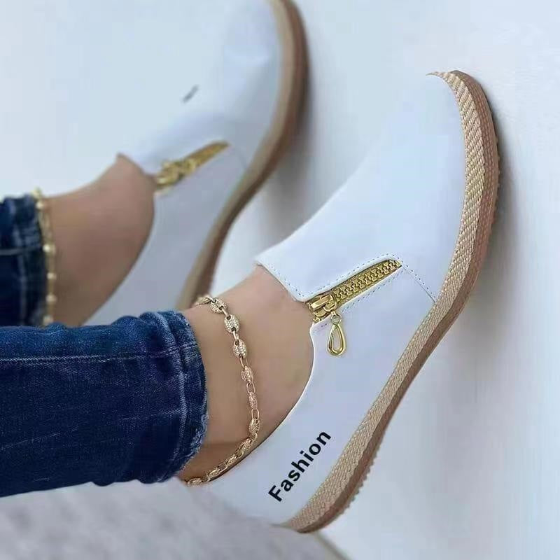 Damen Bequeme Slip-On Schuhe mit dekorativem Reißverschluss EB