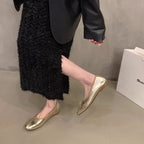 Damen Ballerinas mit funkelnder Metallic-Oberfläche und zartem Schleifendesign EB