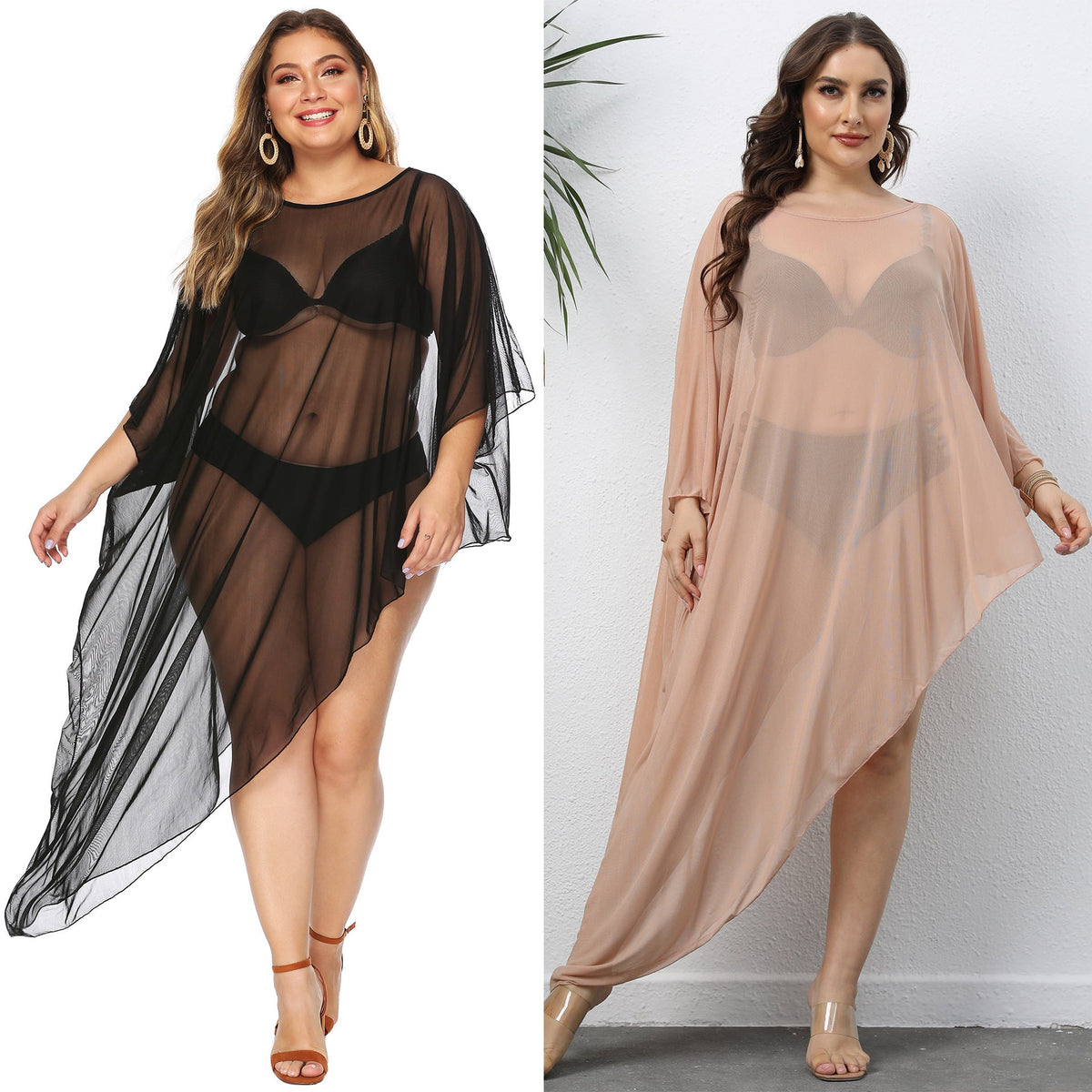 Damen eleganter Strandüberwurf aus leichtem Netzmaterial EB