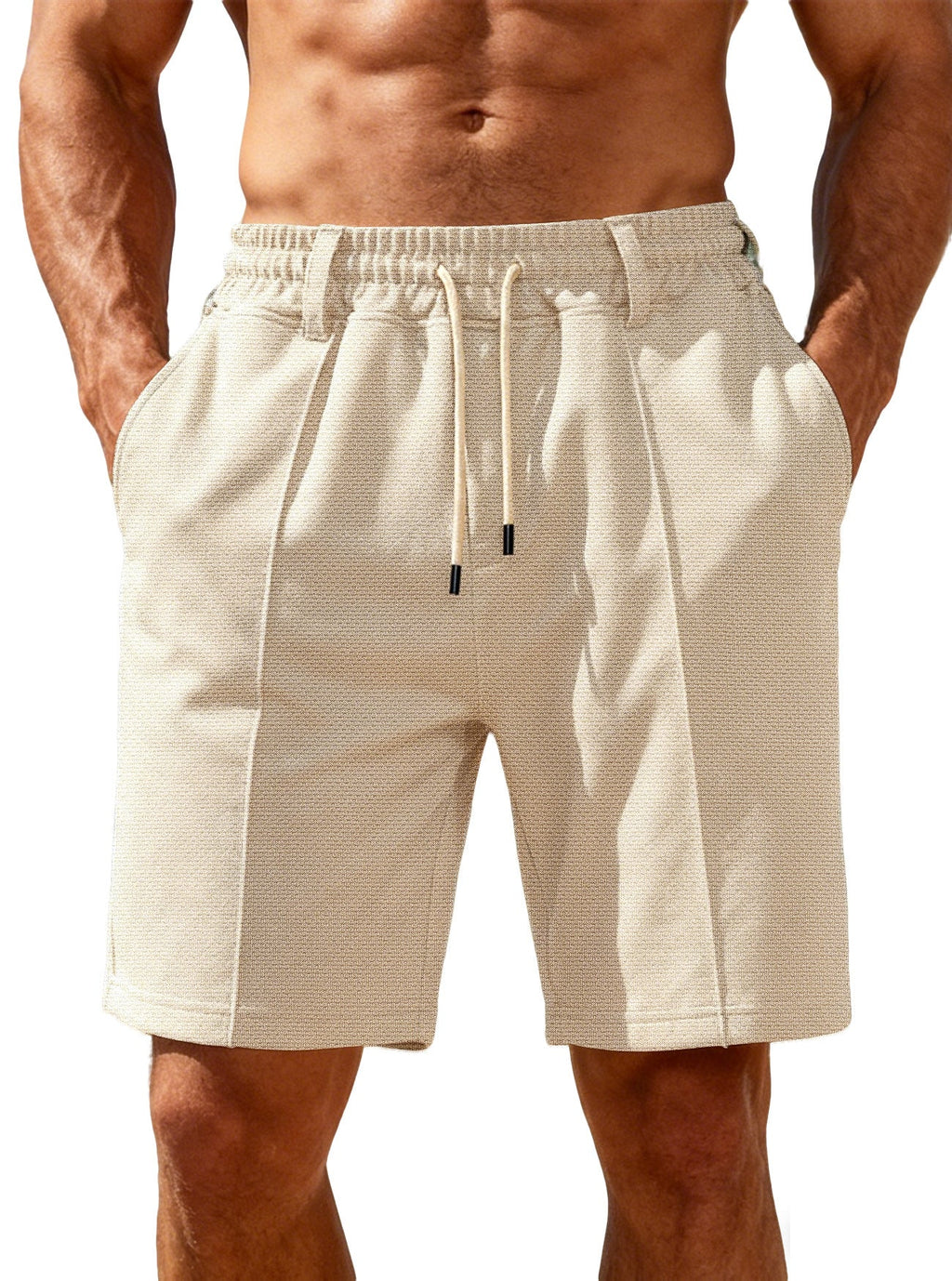 Chino-Shorts für Herren mit Bundfalten und elastischem Kordelzug
