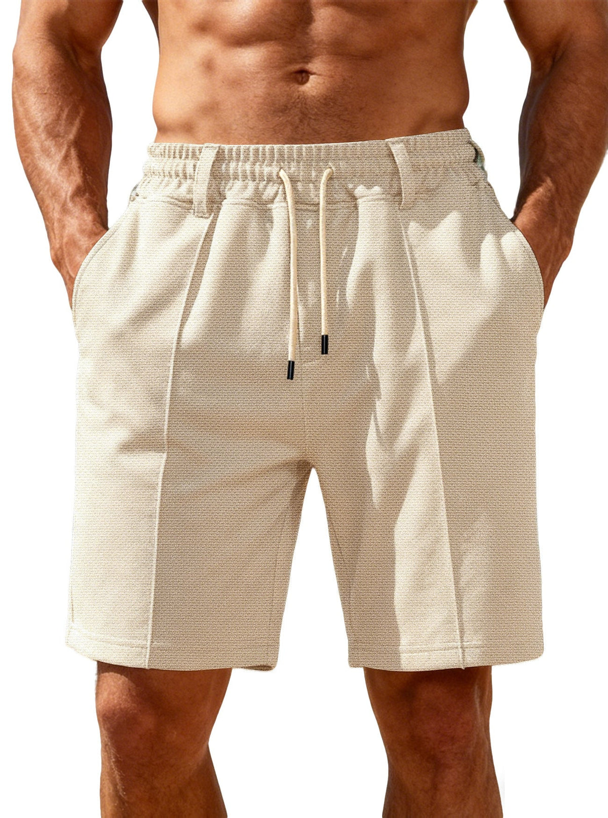 Chino-Shorts für Herren mit Bundfalten und elastischem Kordelzug