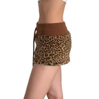 Damen eleganter Minirock aus fellartigem Material mit Modellknopf und Taillenband EB