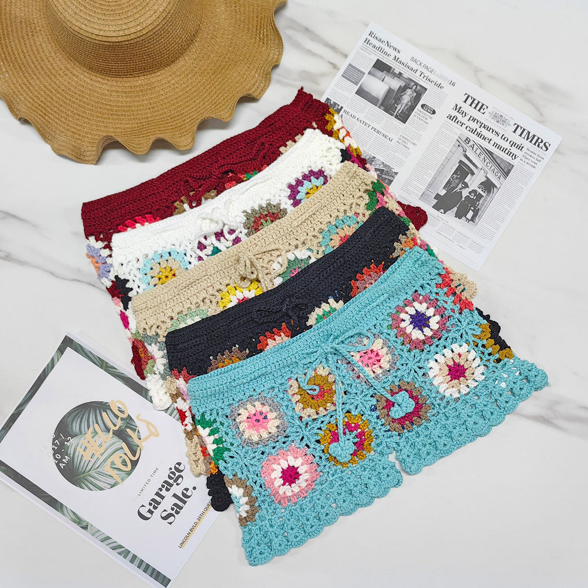 Häkelshorts mit Granny-Square-Muster für Damen