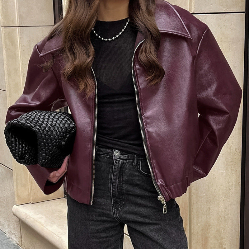 Damen Kunstlederjacke mit Oversized-Schnitt und klassischem Kragen EB