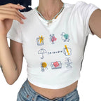 Damen Crop-T-Shirt mit kreativem Freizeitdesign EB