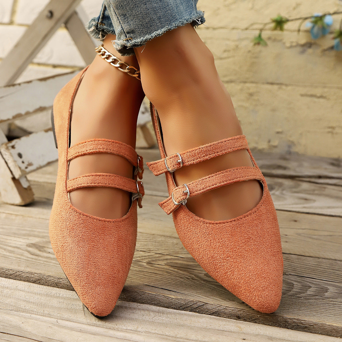 Damen Ballerinas mit verstellbaren Riemchen und elegantem Spitzendesign EB
