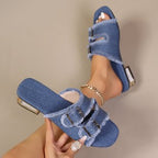 Damen Denim Riemchen-Sandalen mit modischen Schnallen EB