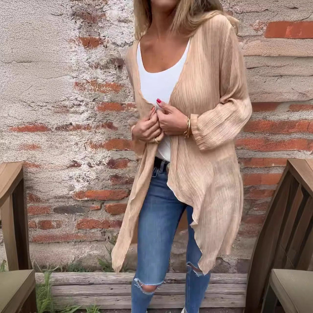 Damen Longcardigan aus leichtem, strukturiertem Material mit offenem Schnitt EB
