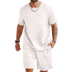 Herren nan Waffelstruktur Wohn- und Freizeit-Set mit weit geschnittenem Kurzarmshirt und kurzer Hose mit elastischem Bund EB