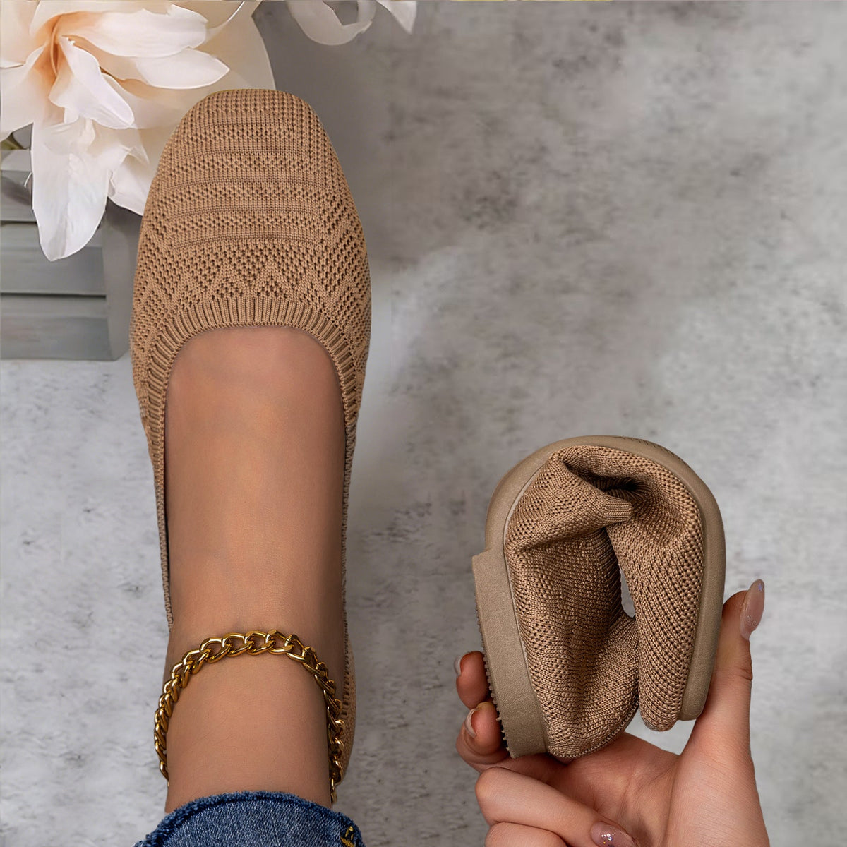 Damen Bequeme Ballerinas aus elastischem Strickmaterial mit flexibler Sohle EB