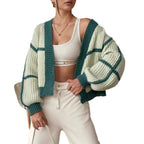 Damen Grobstrickjacke mit voluminösen Ärmeln und modernem Karomuster EB