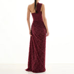 Damen elegantes Abendkleid mit asymmetrischem One-Shoulder-Design und floralem Spitzenbesatz EB