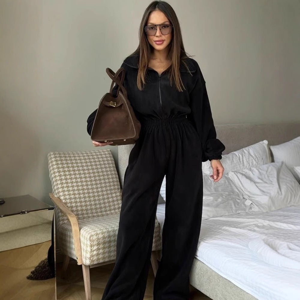 Damen bequemer und stylischer Fleece-Jumpsuit EB