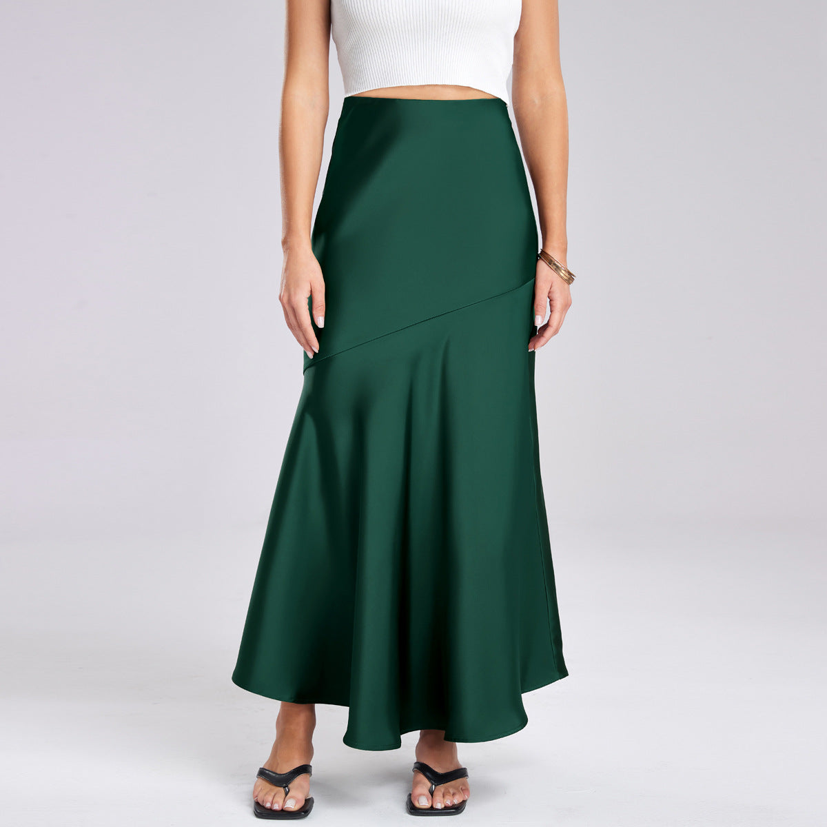 Damen Eleganter fließender Maxirock mit diagonaler Naht EB