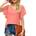 Damen V-Ausschnitt Bluse mit transparenten Rüschenschultern EB