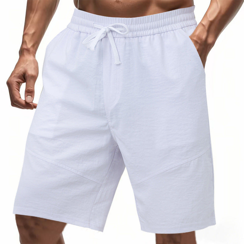 Knie lange Leinen-Mix-Shorts für Herren mit Kordelzug