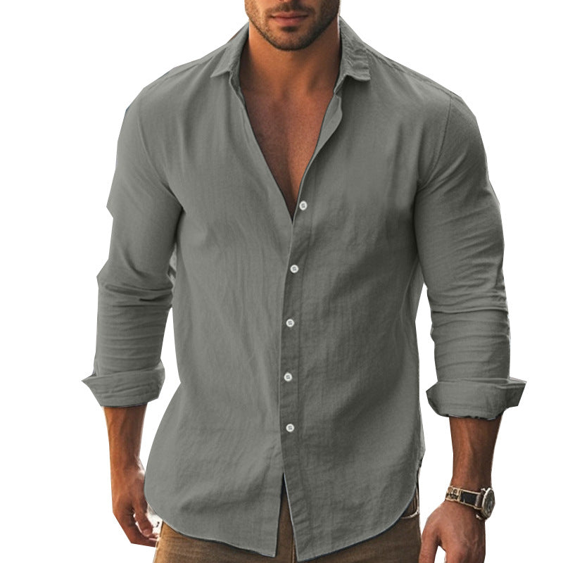Herren elegantes langärmliges Hemd mit moderner Knopfleiste EB