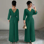 Eleganter Damen-Plissee-Jumpsuit mit V-Ausschnitt