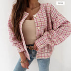 Damen Karierte Bouclé-Jacke EB