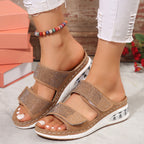 Damen bequeme Zehentrenner-Sandalen mit modischem Glitzer-Design und luftiger Sohle EB