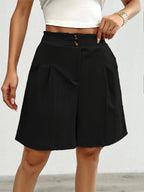 Damen Hochtaillierte Shorts mit doppeltem Knopfverschluss und Falten EB