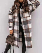 Damen Karierter Oversized-Hemd-Mantel mit praktischen Taschen EB