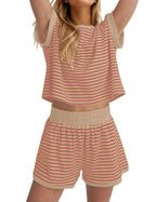 Damen Lässiges gestreiftes Set aus lockerer Oberteil und Shorts EB