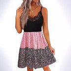 Damen Blumenkleid mit Spitzenoberteil und gefächertem Rock EB