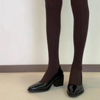 Damen elegante Blockabsatz-Pumps mit hochglänzender Lederoberfläche und komfortabler Fußbettstruktur EB