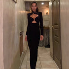 Damen Elegantes Maxikleid mit hochgeschlossenem Dekolleté und raffinierten Cut-Outs EB