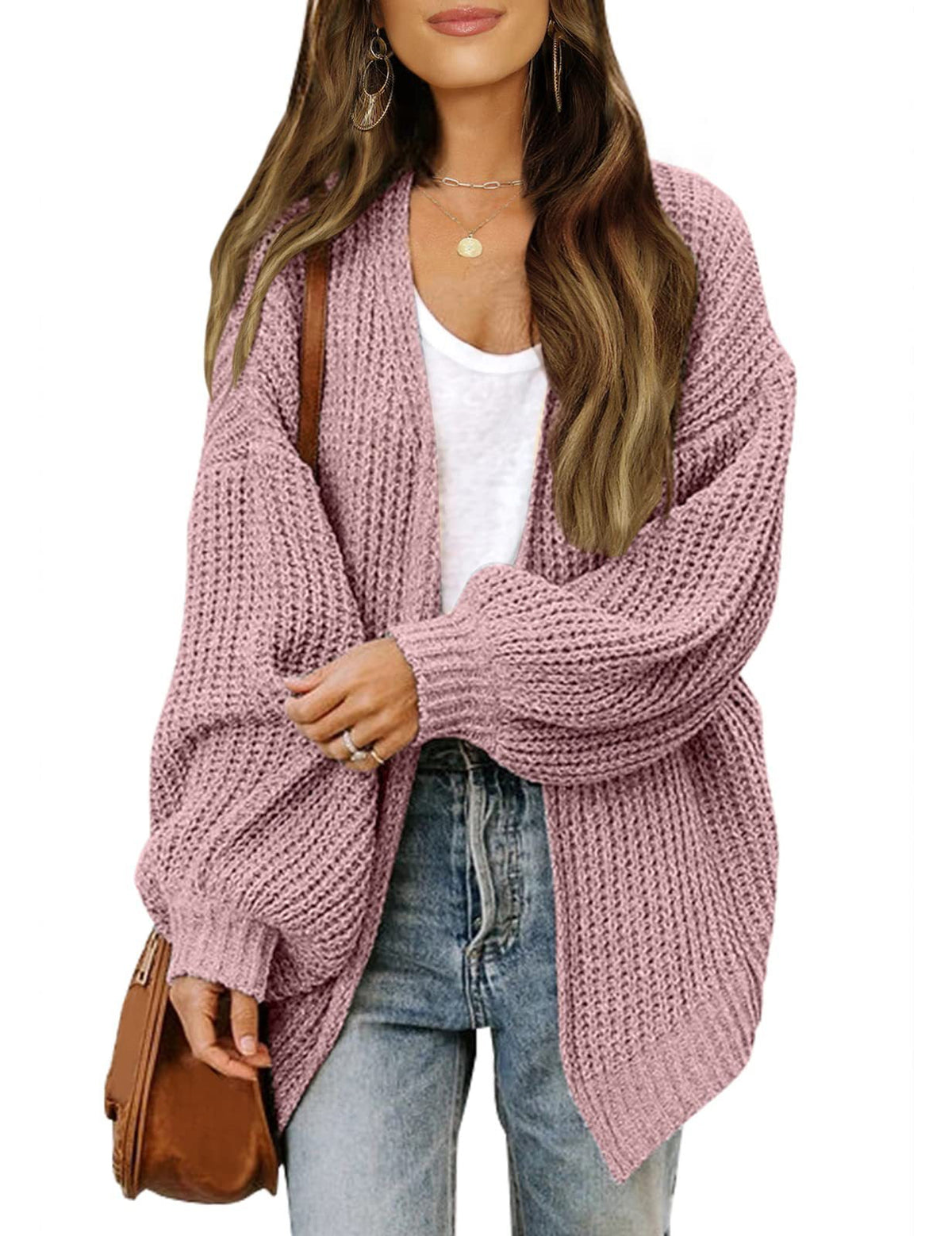 Damen Grob gestrickter Cardigan mit überschnittenen Schultern EB