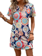 Damen Casual Kleid mit floralen Mustern und einem eleganten V-Ausschnitt EB