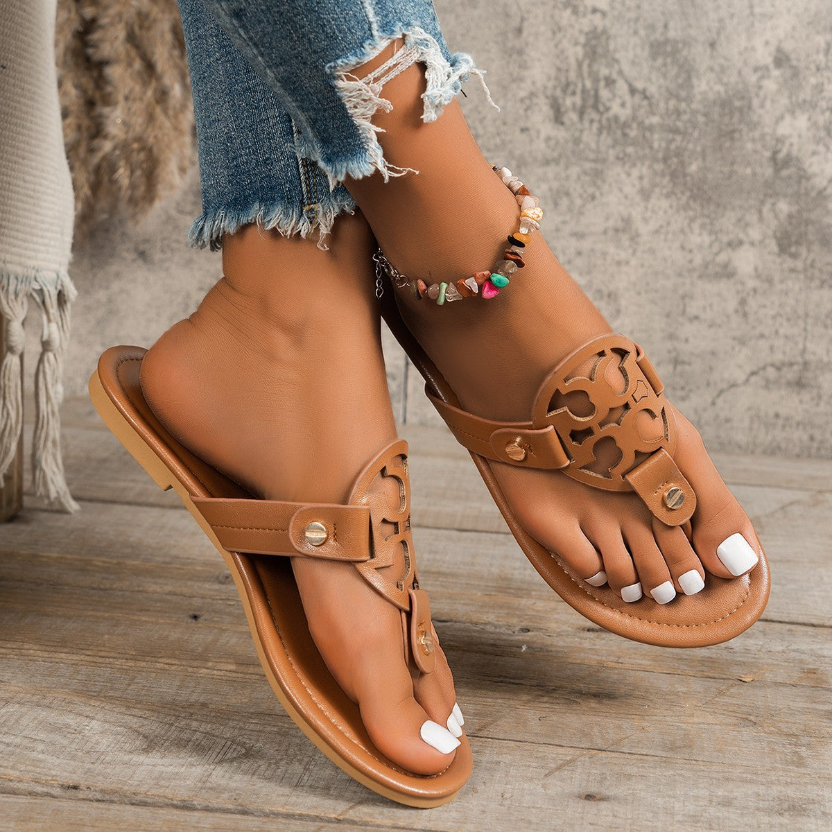 Damen Design-Sandalen mit eleganter Laser-Cut-Applikation EB