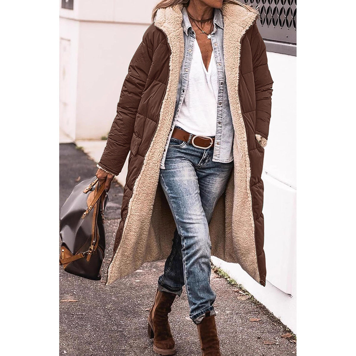 Damen gefütterter Parka mit Kapuze und lässigem Schnitt EB