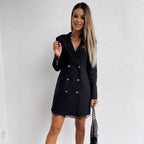 Damen eleganter Doppelknee-Blazer mit Spitzenbesatz EB