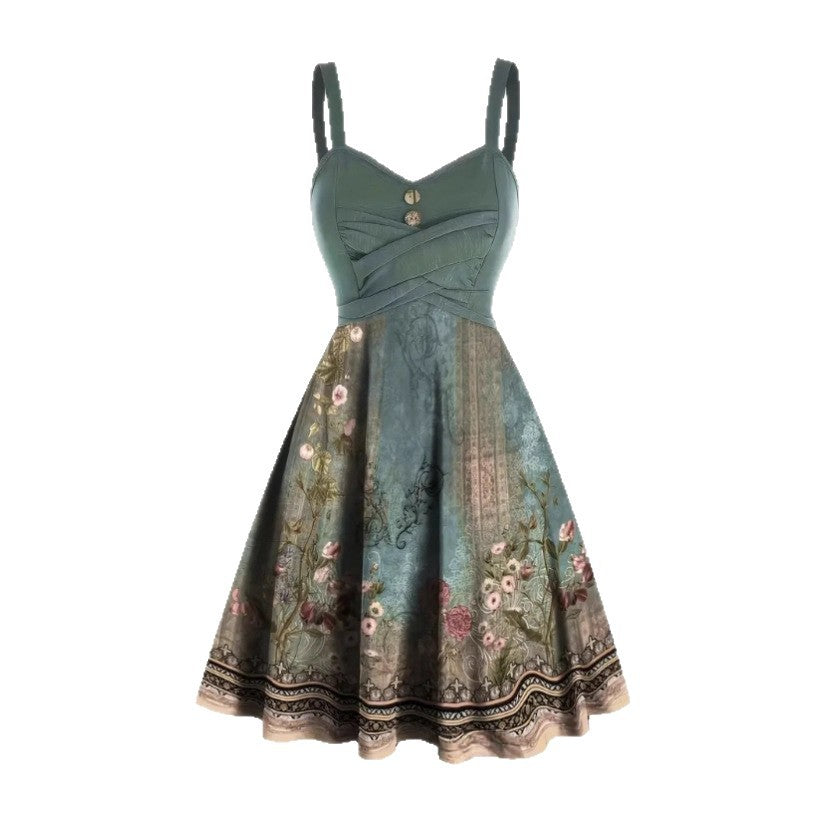 Damen  Kleid mit floralem Design und Zierknöpfen EB