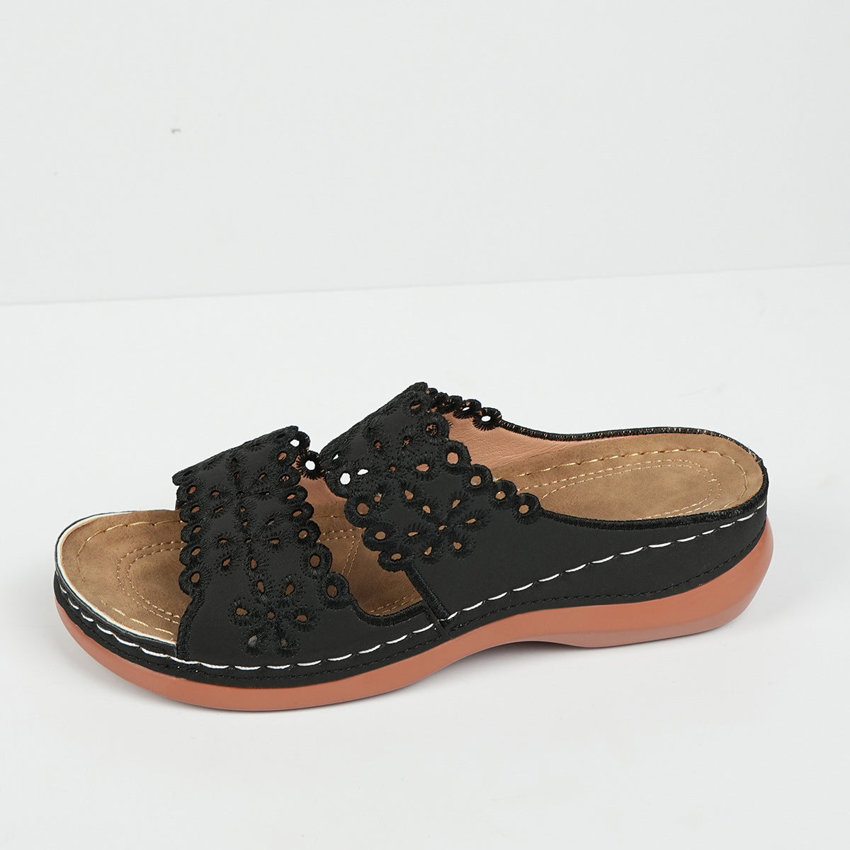 Damen bequeme Clogs mit dekorativen Blütenschneiden und ergonomischer Fußbett EB