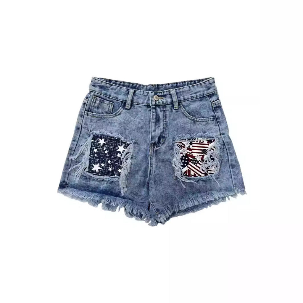 Damen Denim-Shorts mit trendigen Stickdetails und Fransensaum EB