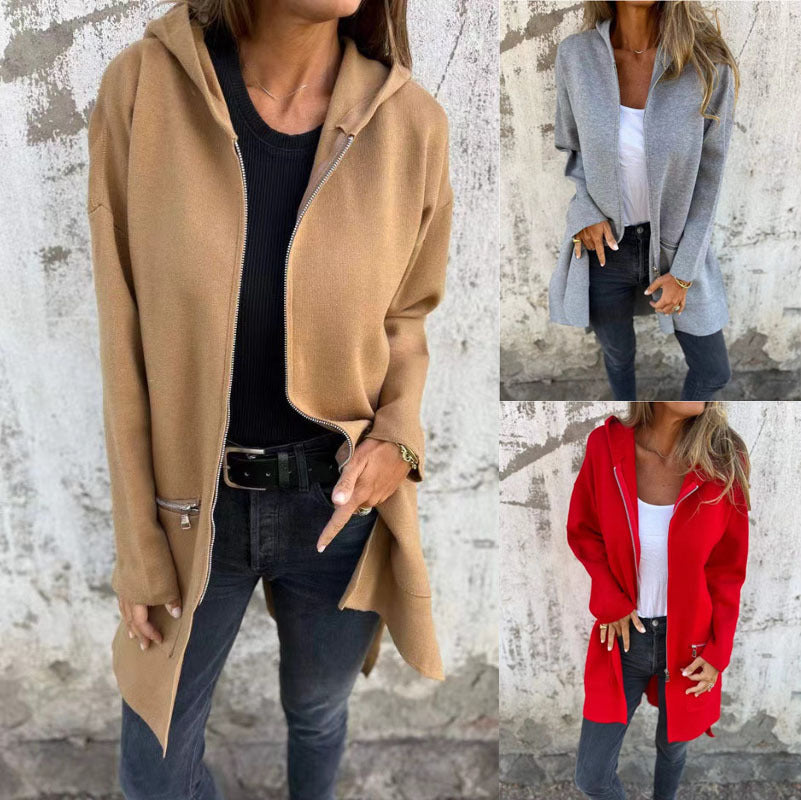Damen lässiger Mantel mit Kapuze und asymmetrischem Schnitt EB