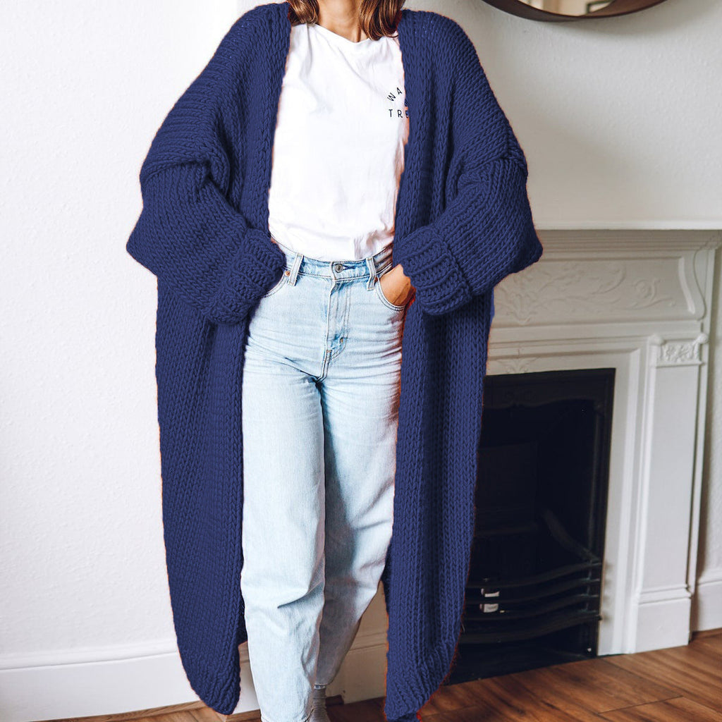 Damen Grobstrickmantel mit offenen Fronten und tiefen Taschen EB
