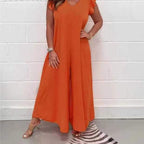 Damen Weit geschnittenes Jumpsuit mit V-Ausschnitt EB