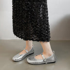 Damen Ballerinas mit stylishem Riemen und glänzender Oberfläche EB