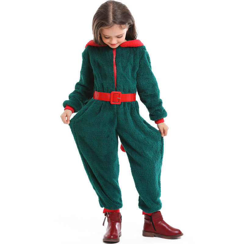 Gemütlicher Weihnachts-Overall für Mädchen mit Kapuze und Gürtel