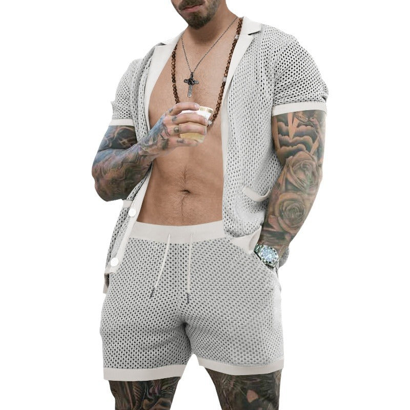 Herren-Strickset: Cardigan und Shorts