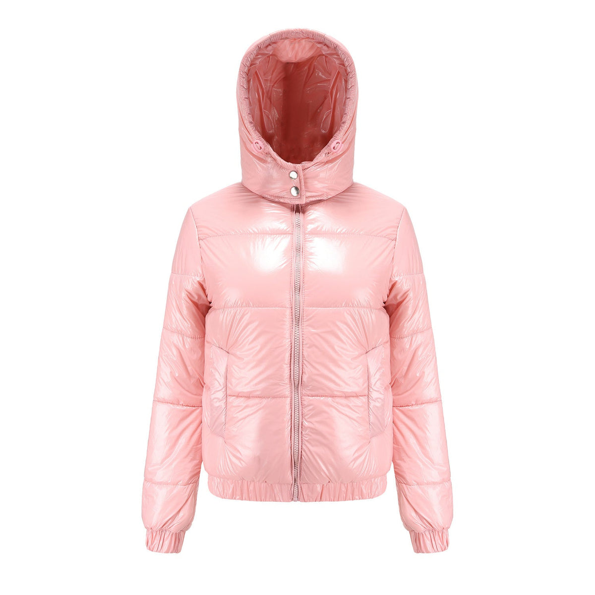Damen Hochglänzende Steppjacke mit abnehmbarer Kapuze EB