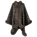 Damen kuscheliger Poncho mit luxuriösem Kunstfellbesatz und Leopardenmuster EB