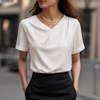Damen Elegantes V-Ausschnitt Blusenshirt mit kurzärmeligen Design EB