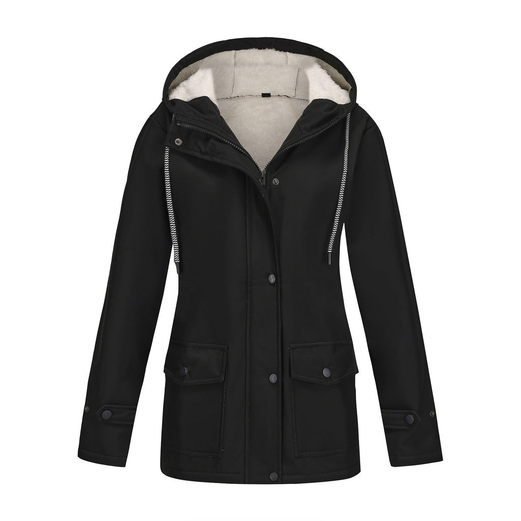 Damen nan wasserabweisender Parka mit Teddyfutter verstellbarer Kapuze und aufgesetzten Taschen EB