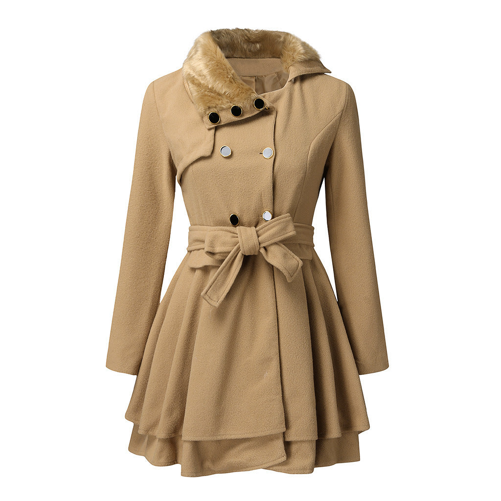 Damen klassischer Mantel mit elegantem Kragen und abnehmbarer Kapuze EB